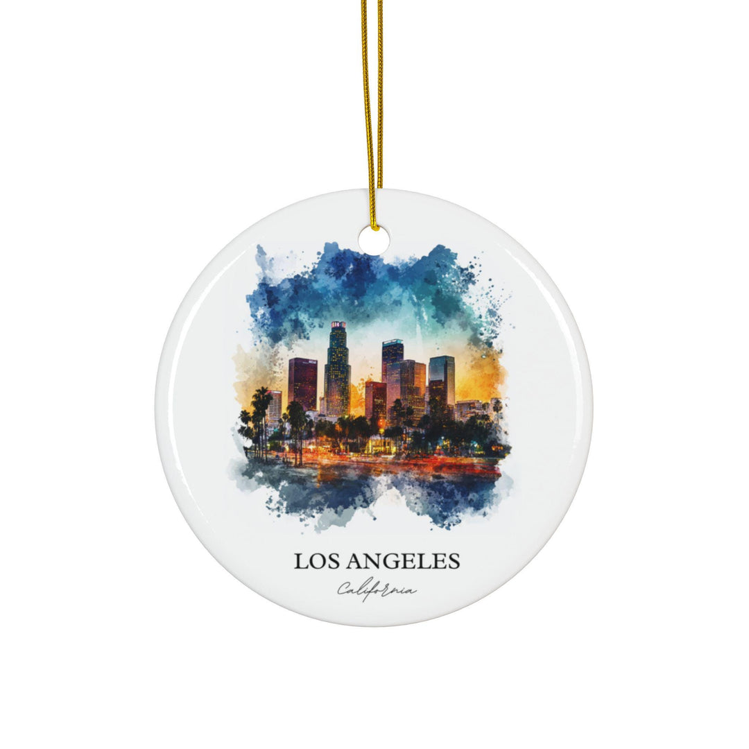 Celebrate the dazzling skyline and iconic energy of Los Angeles with this vibrant watercolor keepsake.