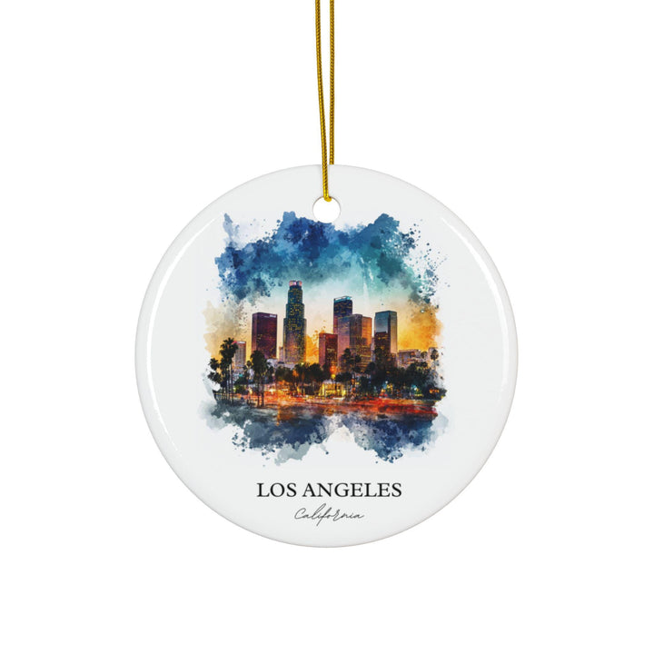 Celebrate the dazzling skyline and iconic energy of Los Angeles with this vibrant watercolor keepsake.