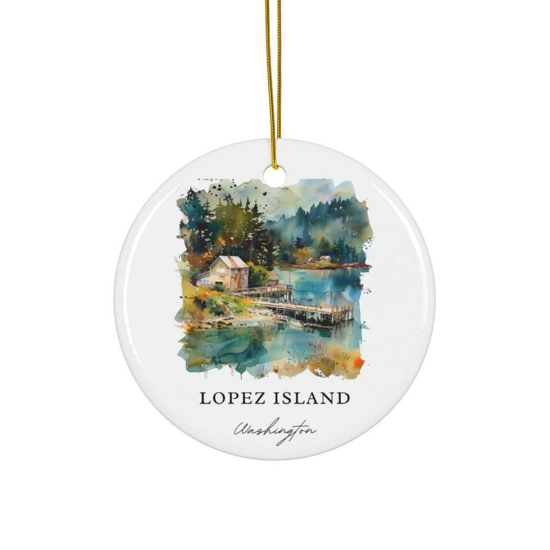 Capture the quiet beauty, scenic shoreline, and laid-back charm of Lopez Island with this peaceful watercolor keepsake.