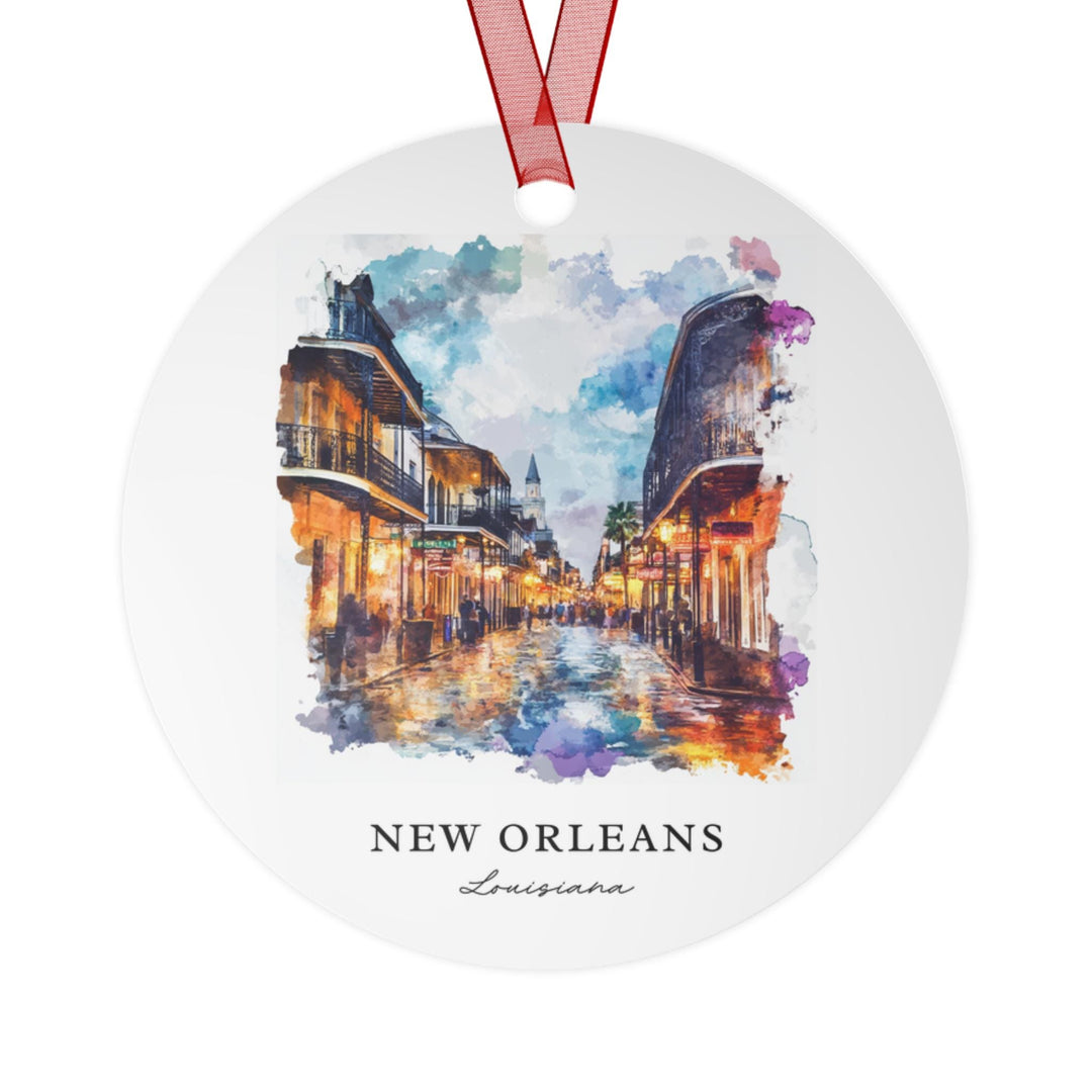 New Orleans Louisiana ceramic ornament featuring the glowing French Quarter in vibrant watercolor, perfect for holidays and gifts.