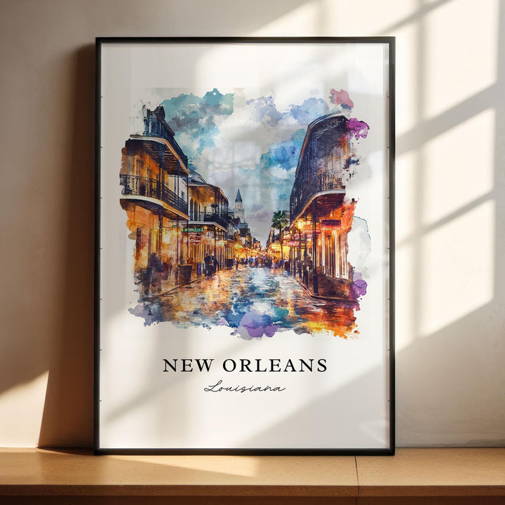 New Orleans Louisiana watercolor wall art featuring Bourbon Street&