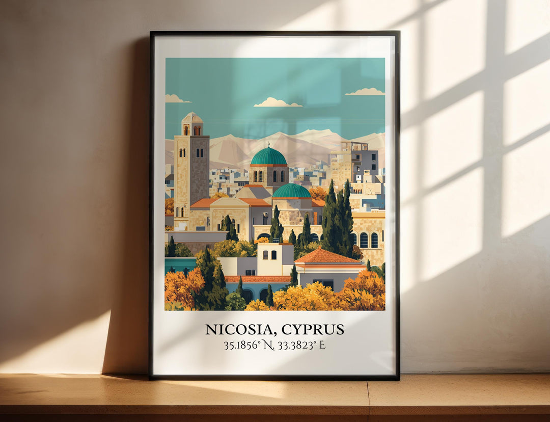 Clean geometric illustration featuring Nicosia's domed churches.
