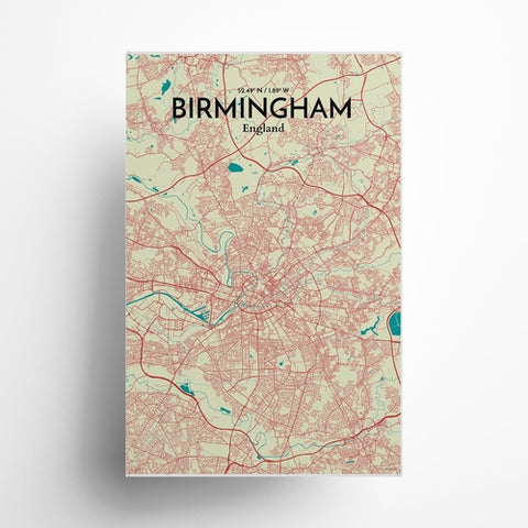 Birmingham City Map Poster – Detailed Art Print of Birmingham, England for Home Decor, Office Decor, Travel Art, and Unique Gifts