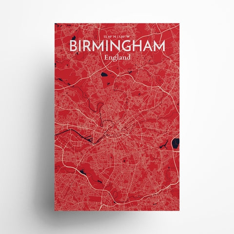 Birmingham City Map Poster – Detailed Art Print of Birmingham, England for Home Decor, Office Decor, Travel Art, and Unique Gifts