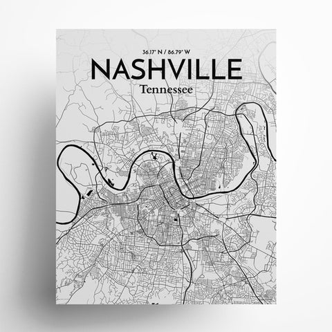 Nashville TN City Map Poster – Detailed Art Print of Nashville, Tennessee for Home Decor, Office Decor, Travel Art, and Unique Gifts