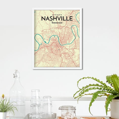 Nashville TN City Map Poster – Detailed Art Print of Nashville, Tennessee for Home Decor, Office Decor, Travel Art, and Unique Gifts