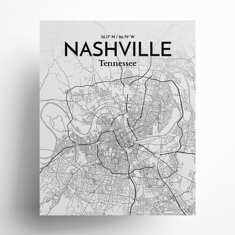 Nashville TN City Map Poster – Detailed Art Print of Nashville, Tennessee for Home Decor, Office Decor, Travel Art, and Unique Gifts