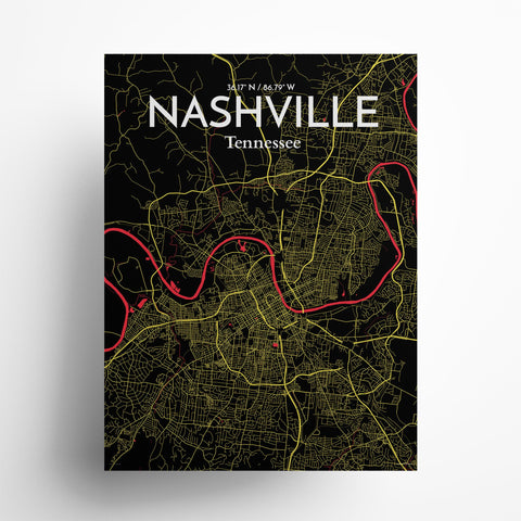 Nashville TN City Map Poster – Detailed Art Print of Nashville, Tennessee for Home Decor, Office Decor, Travel Art, and Unique Gifts