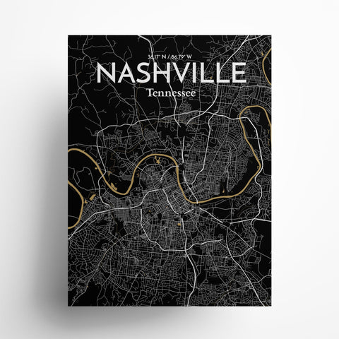 Nashville TN City Map Poster – Detailed Art Print of Nashville, Tennessee for Home Decor, Office Decor, Travel Art, and Unique Gifts