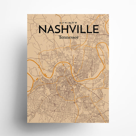 Nashville TN City Map Poster – Detailed Art Print of Nashville, Tennessee for Home Decor, Office Decor, Travel Art, and Unique Gifts