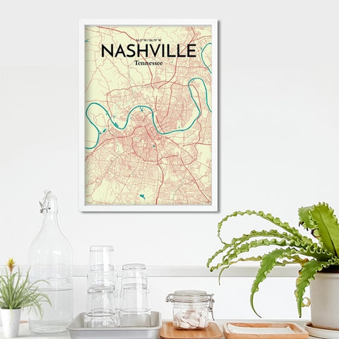 Nashville TN City Map Poster – Detailed Art Print of Nashville, Tennessee for Home Decor, Office Decor, Travel Art, and Unique Gifts