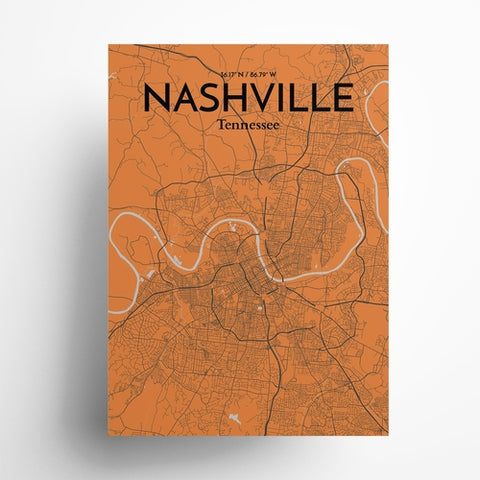 Nashville TN City Map Poster – Detailed Art Print of Nashville, Tennessee for Home Decor, Office Decor, Travel Art, and Unique Gifts