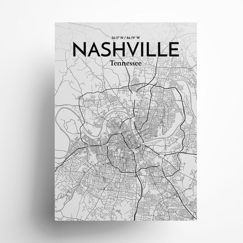 Nashville TN City Map Poster – Detailed Art Print of Nashville, Tennessee for Home Decor, Office Decor, Travel Art, and Unique Gifts