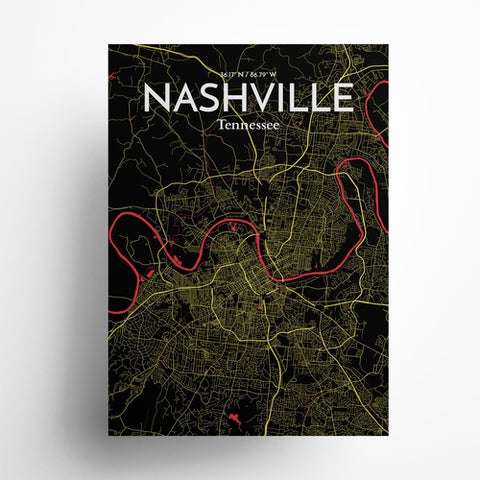 Nashville TN City Map Poster – Detailed Art Print of Nashville, Tennessee for Home Decor, Office Decor, Travel Art, and Unique Gifts