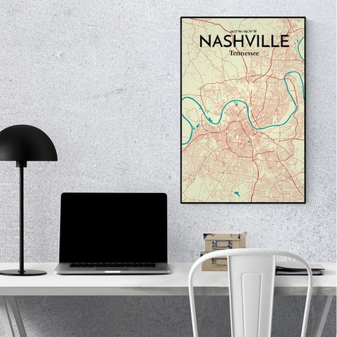 Nashville TN City Map Poster – Detailed Art Print of Nashville, Tennessee for Home Decor, Office Decor, Travel Art, and Unique Gifts