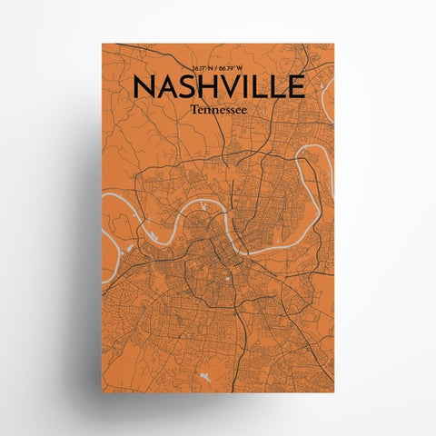 Nashville TN City Map Poster – Detailed Art Print of Nashville, Tennessee for Home Decor, Office Decor, Travel Art, and Unique Gifts