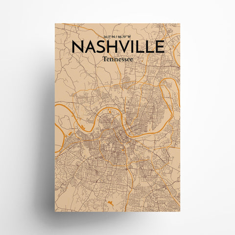 Nashville TN City Map Poster – Detailed Art Print of Nashville, Tennessee for Home Decor, Office Decor, Travel Art, and Unique Gifts