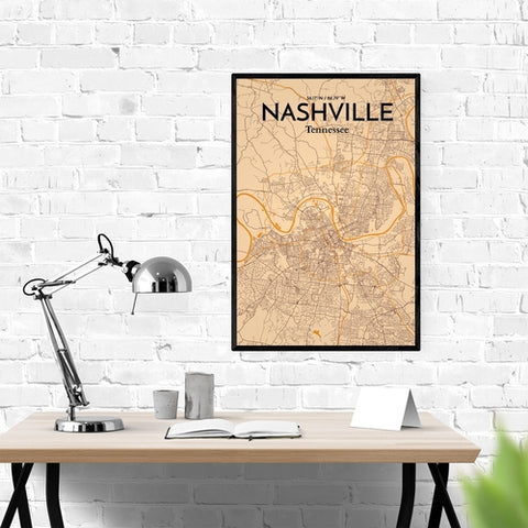 Nashville TN City Map Poster – Detailed Art Print of Nashville, Tennessee for Home Decor, Office Decor, Travel Art, and Unique Gifts