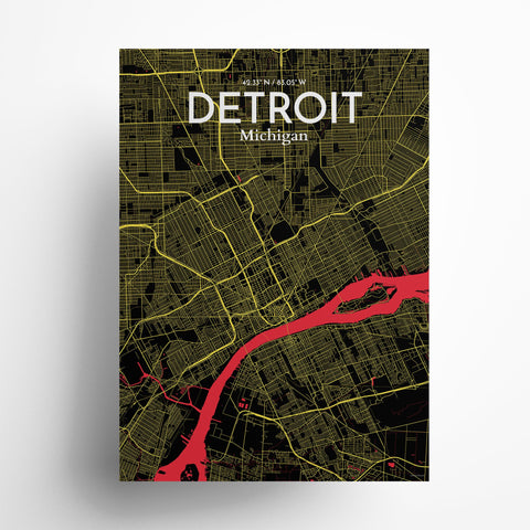 Detroit City Map Poster – Detailed Art Print of Detroit, MI City Map Art for Home Decor, Office Decor, and Unique Gifts