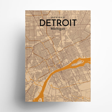 Detroit City Map Poster – Detailed Art Print of Detroit, MI City Map Art for Home Decor, Office Decor, and Unique Gifts