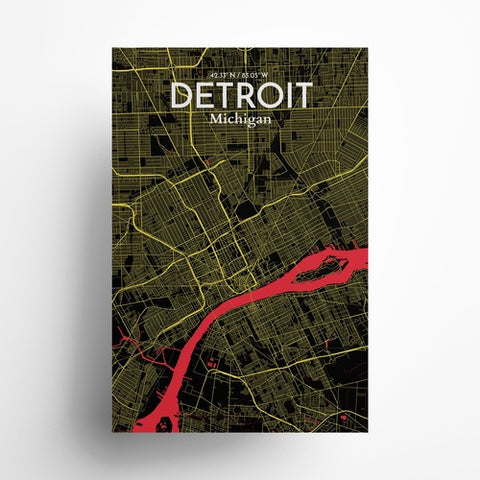 Detroit City Map Poster – Detailed Art Print of Detroit, MI City Map Art for Home Decor, Office Decor, and Unique Gifts