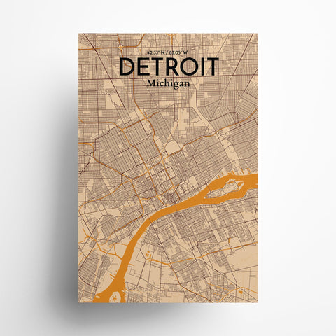 Detroit City Map Poster – Detailed Art Print of Detroit, MI City Map Art for Home Decor, Office Decor, and Unique Gifts