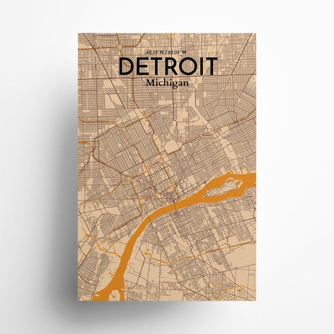 Detroit City Map Poster – Detailed Art Print of Detroit, MI City Map Art for Home Decor, Office Decor, and Unique Gifts