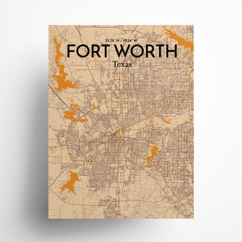 Fort Worth City Map Poster – Detailed Art Print of Fort Worth, Texas for Home Decor, Office Decor, Travel Art, and Unique Gifts