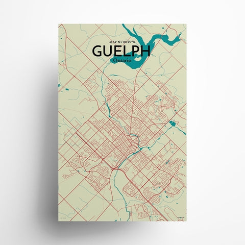 Guelph City Map Poster – Detailed Art Print of Guelph, Ontario Canada Map Art for Home Decor, Office Decor, and Unique Gifts