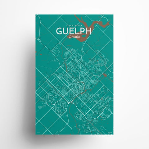 Guelph City Map Poster – Detailed Art Print of Guelph, Ontario Canada Map Art for Home Decor, Office Decor, and Unique Gifts