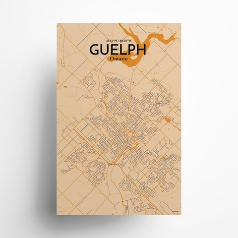 Guelph City Map Poster – Detailed Art Print of Guelph, Ontario Canada Map Art for Home Decor, Office Decor, and Unique Gifts