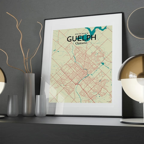 Guelph City Map Poster – Detailed Art Print of Guelph, Ontario Canada Map Art for Home Decor, Office Decor, and Unique Gifts