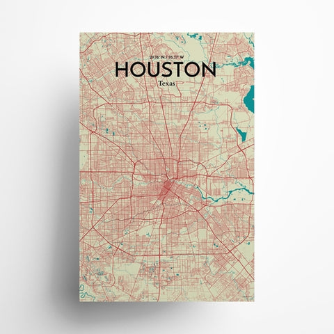 Houston TX City Map Poster – Detailed Art Print of Houston, Texas for Home Decor, Office Decor, Travel Art, and Unique Gifts