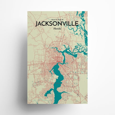 Jacksonville City Map Poster – Detailed Art Print of Jacksonville, Florida for Home Decor, Office Decor, Travel Art, and Unique Gifts