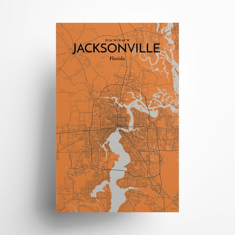 Jacksonville City Map Poster – Detailed Art Print of Jacksonville, Florida for Home Decor, Office Decor, Travel Art, and Unique Gifts