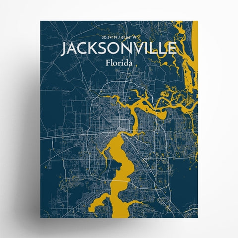 Jacksonville City Map Poster – Detailed Art Print of Jacksonville, Florida for Home Decor, Office Decor, Travel Art, and Unique Gifts