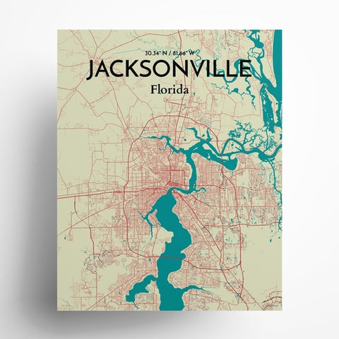 Jacksonville City Map Poster – Detailed Art Print of Jacksonville, Florida for Home Decor, Office Decor, Travel Art, and Unique Gifts