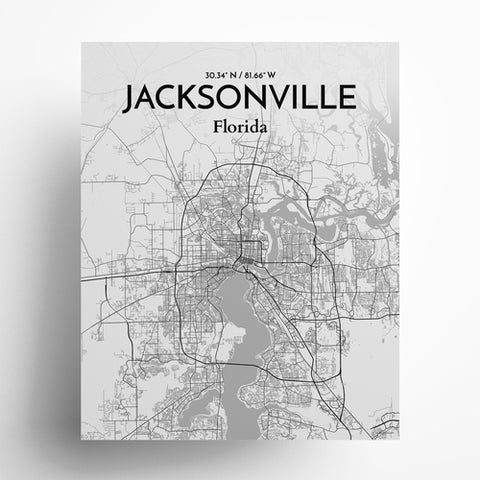 Jacksonville City Map Poster – Detailed Art Print of Jacksonville, Florida for Home Decor, Office Decor, Travel Art, and Unique Gifts