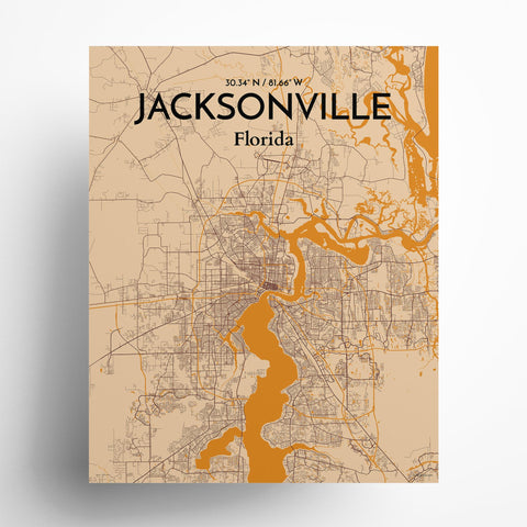 Jacksonville City Map Poster – Detailed Art Print of Jacksonville, Florida for Home Decor, Office Decor, Travel Art, and Unique Gifts