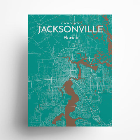 Jacksonville City Map Poster – Detailed Art Print of Jacksonville, Florida for Home Decor, Office Decor, Travel Art, and Unique Gifts