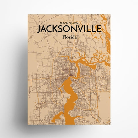 Jacksonville City Map Poster – Detailed Art Print of Jacksonville, Florida for Home Decor, Office Decor, Travel Art, and Unique Gifts