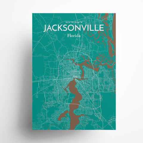 Jacksonville City Map Poster – Detailed Art Print of Jacksonville, Florida for Home Decor, Office Decor, Travel Art, and Unique Gifts