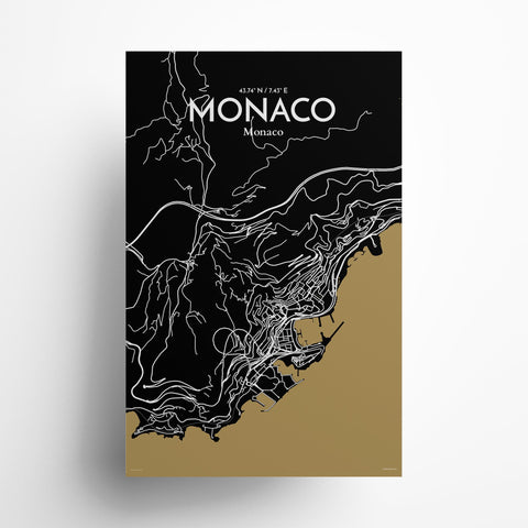 Monaco City Map Poster – Detailed Art Print of Monaco, French Riviera for Home Decor, Office Decor, Travel Art, and Unique Gifts