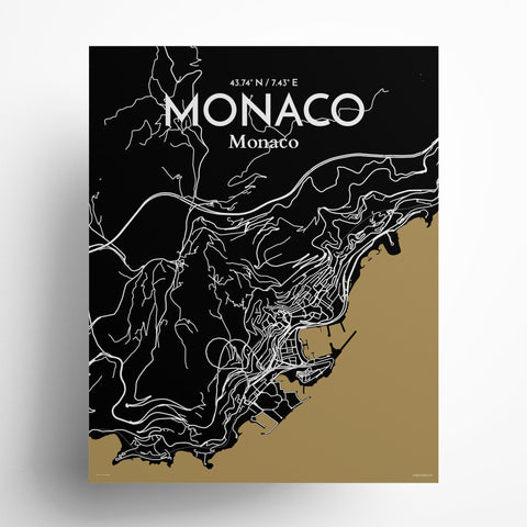 Monaco City Map Poster – Detailed Art Print of Monaco, French Riviera for Home Decor, Office Decor, Travel Art, and Unique Gifts