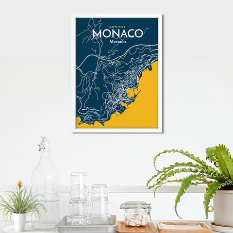 Monaco City Map Poster – Detailed Art Print of Monaco, French Riviera for Home Decor, Office Decor, Travel Art, and Unique Gifts