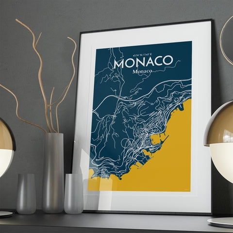 Monaco City Map Poster – Detailed Art Print of Monaco, French Riviera for Home Decor, Office Decor, Travel Art, and Unique Gifts