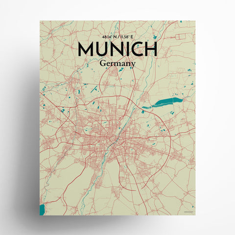 Munich City Map Poster – Detailed Art Print of Munich, German City Map Art for Home Decor, Office Decor, and Unique Gifts