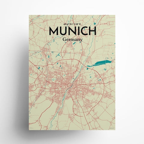 Munich City Map Poster – Detailed Art Print of Munich, German City Map Art for Home Decor, Office Decor, and Unique Gifts