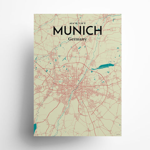 Munich City Map Poster – Detailed Art Print of Munich, German City Map Art for Home Decor, Office Decor, and Unique Gifts