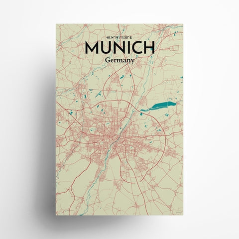 Munich City Map Poster – Detailed Art Print of Munich, German City Map Art for Home Decor, Office Decor, and Unique Gifts